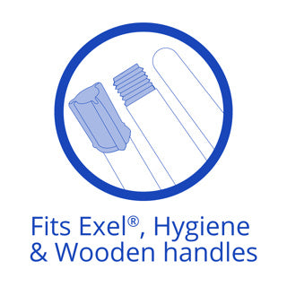 Icon indicating compatibility with Exel, Hygiene, and wooden handles for Exel Big White Mop.