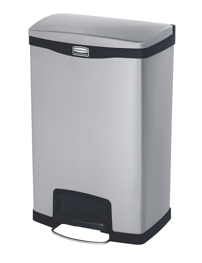 Slim Jim Stainless Steel Front Step‑On 50L - Dual Black Liner 1901992 | Hands‑Free Commercial Waste Bin
