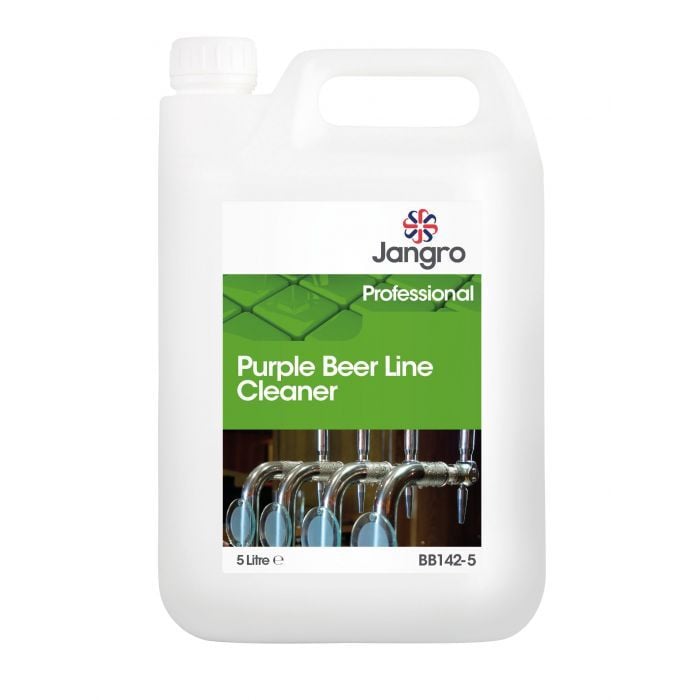 Jangro Professional Purple Beer Line Cleaner 5L bottle with product information.