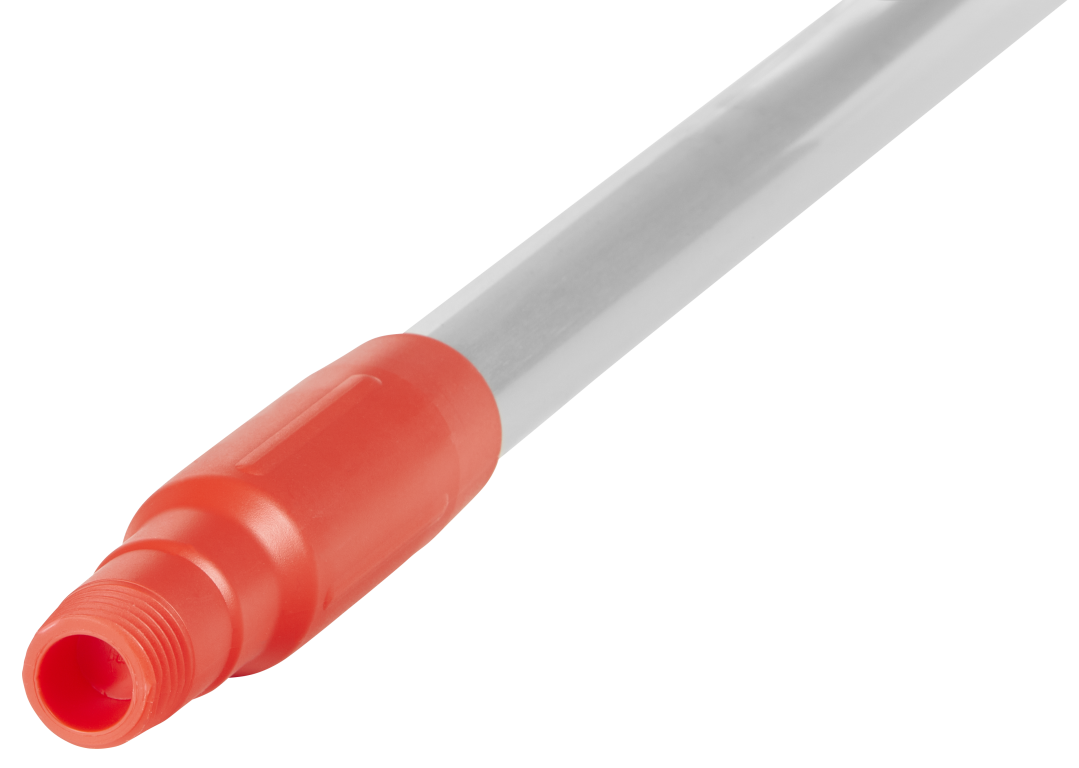 Vikan Aluminium Handle 1460mm with red threaded grip for hygiene applications.