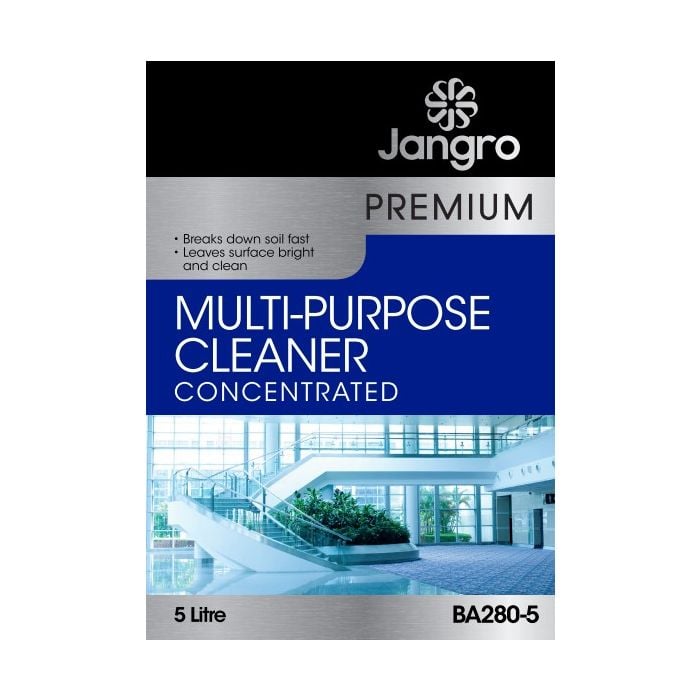 Jangro Premium Multi-Purpose Cleaner Concentrated 5 litre – product packaging with usage details.