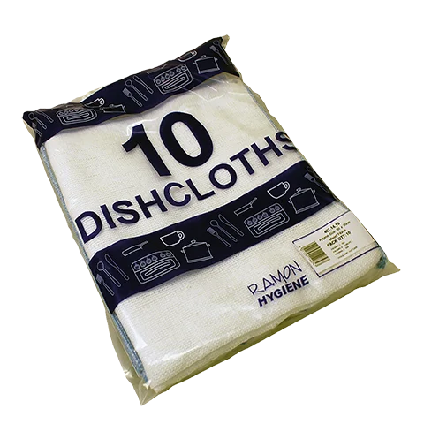 Heavy Duty Dish Cloths - White with Yellow Edge, 30x40cm, Pack of 10