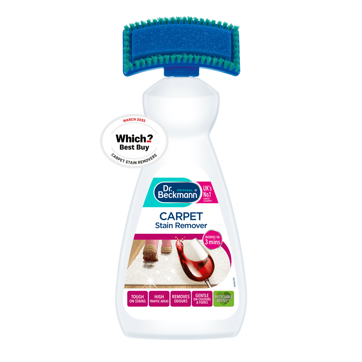 Dr. Beckmann Carpet Stain Remover 650ml with Brush | Oxi‑Powered Deep Carpet Cleaning