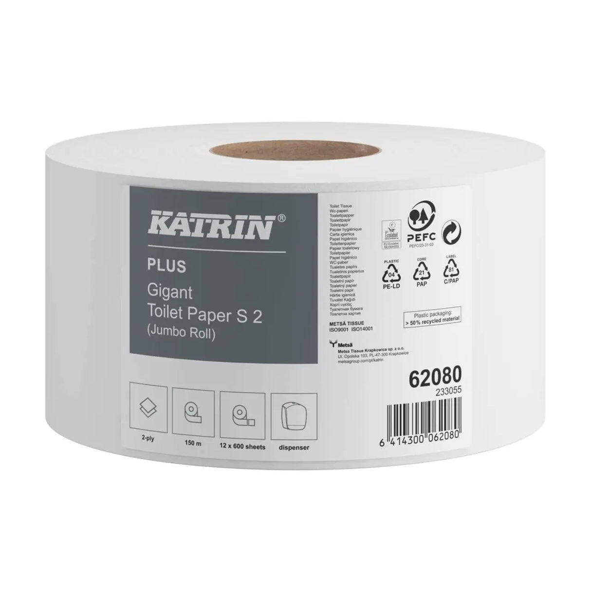 Katrin Plus Jumbo Toilet Roll S2 62080 | 2-Ply | 150 m | FSC-Certified