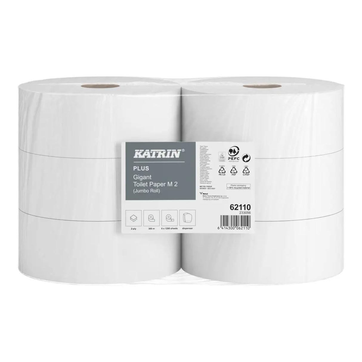Katrin Plus Gigant M2 Jumbo Roll | 2-Ply White | 300m | 62110 | 60mm Core