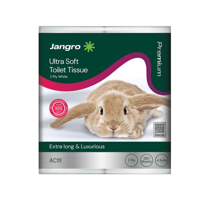 Jangro Premium Ultra Soft Toilet Tissue packaging featuring a rabbit image and product details.