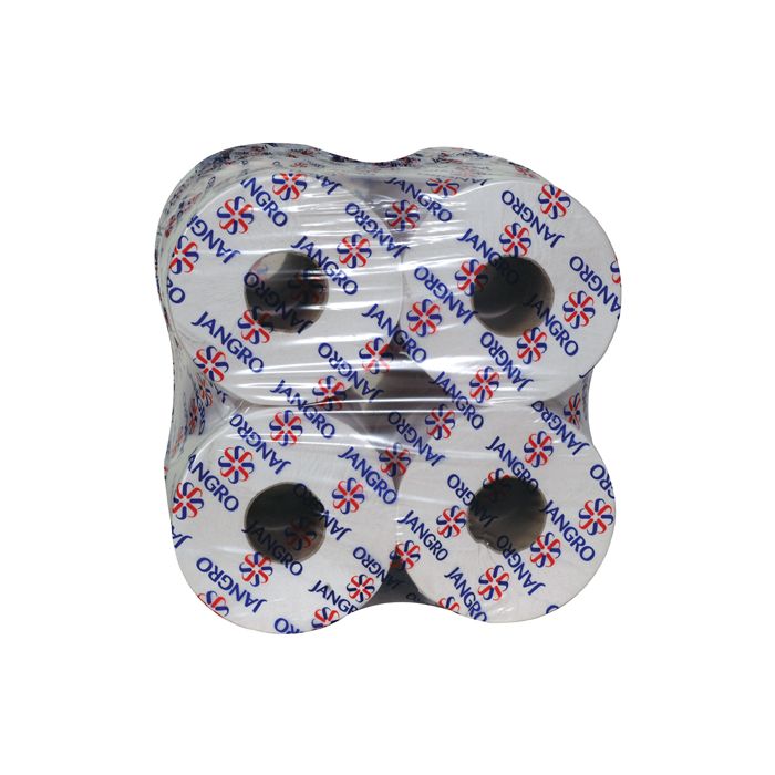 Jangro Professional Mini Jumbo Toilet Roll 2 Ply – packaged rolls stacked together.