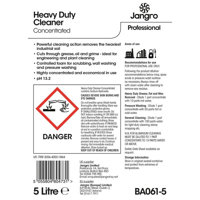 Jangro Heavy Duty Cleaner 5L - BA061-5 | Industrial Strength Degreaser