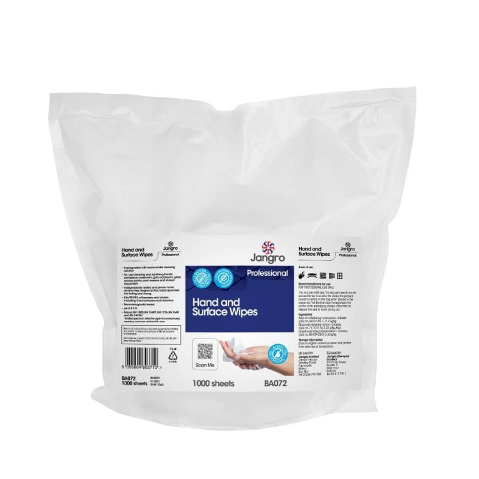 Jangro Hand & Surface Wipes 1000pk – BA072 | Bulk Antibacterial Wipes Tub