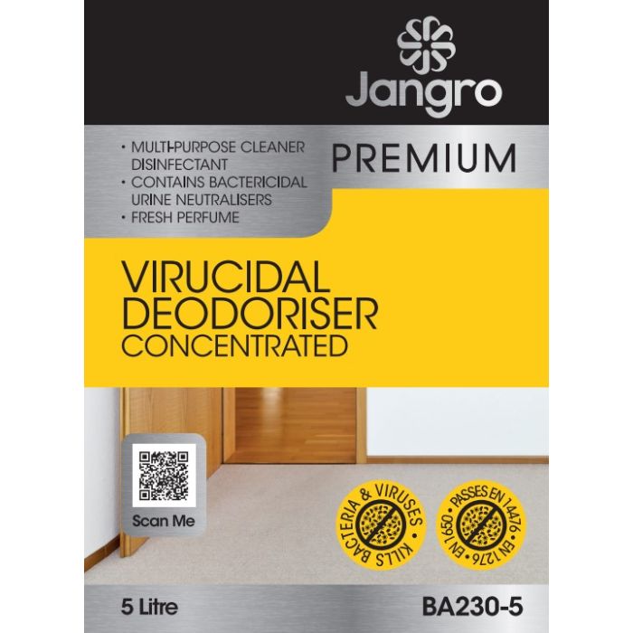 Jangro Premium Virucidal Deodoriser 5L – concentrated disinfectant cleaner packaging.