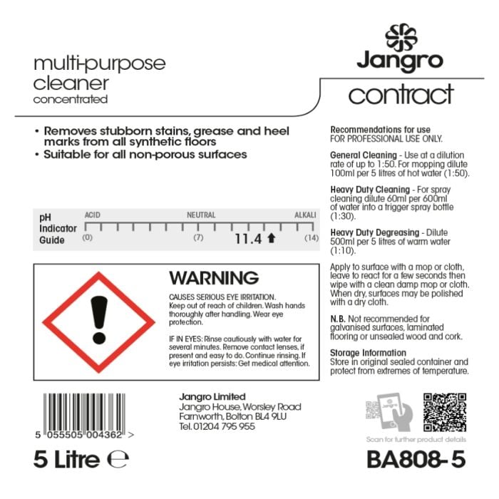 Jangro Contract Multi Purpose Cleaner 5L – BA808-5 | Powerful Surface Cleaning