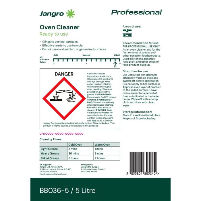 Jangro Oven Cleaner 5 Litre - BB036-5 | Heavy-Duty Commercial Degreaser