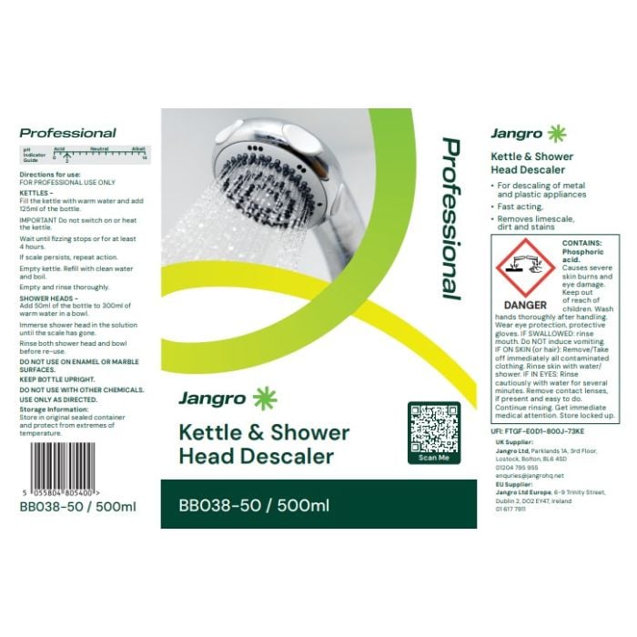 Jangro Kettle & Shower Descaler 500ml - Fast-Acting Limescale Remover | BB038-50