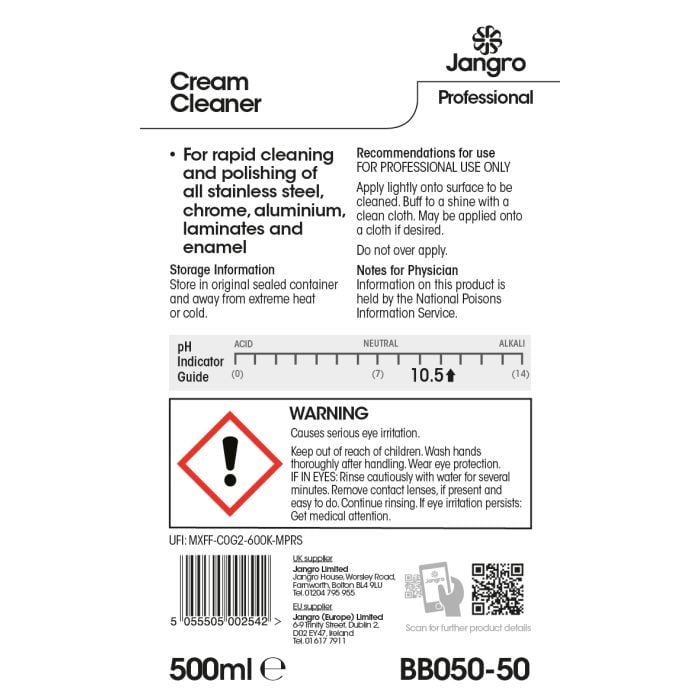 Jangro Cream Cleaner 500ml - Powerful Kitchen & Surface Polish | BB050-50
