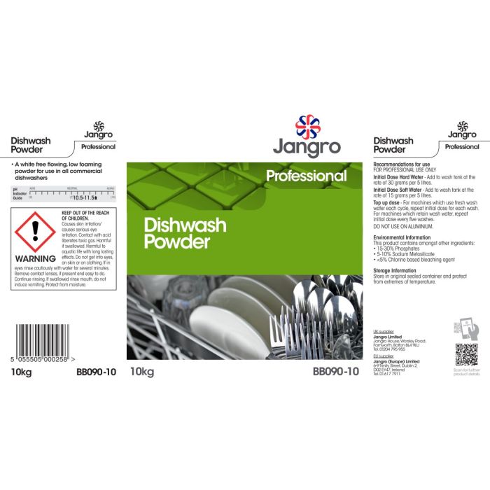Jangro Dishwash Powder 10kg BB090-10 | Commercial Dishwasher Detergent