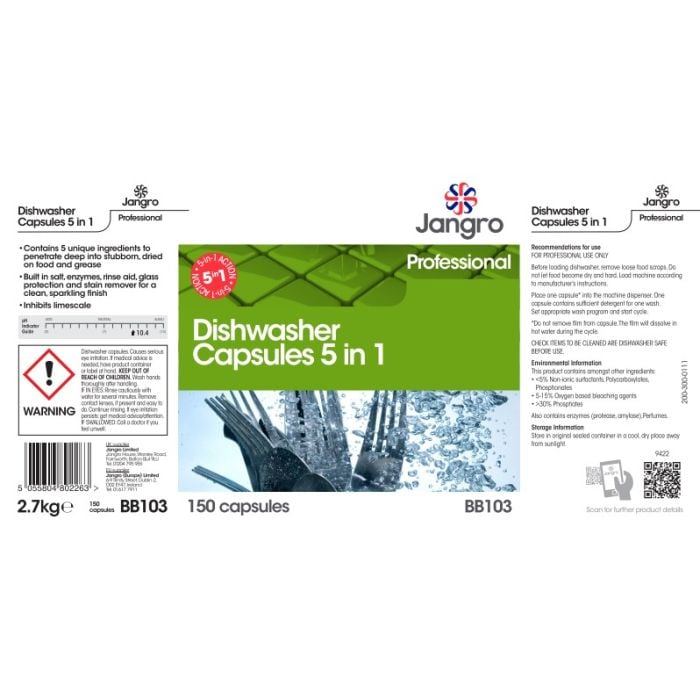 Jangro Dishwash Capsules x 150 - BB103 | Professional Dishwasher Solution