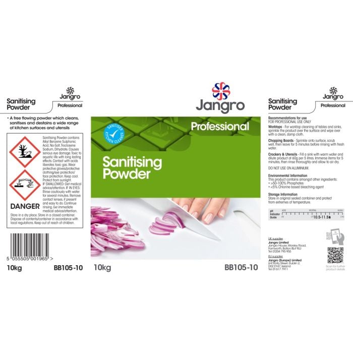Jangro Sanitising Powder 10kg | BB105-10 | Kitchen Surface & Utensil Cleaner