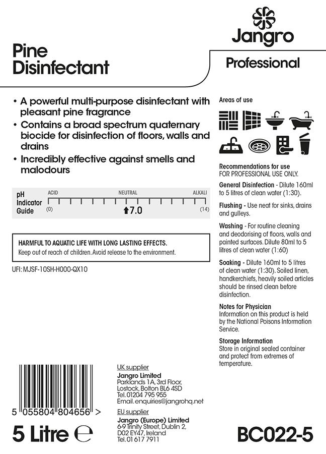 Jangro Pine Disinfectant 5L - Multi-Surface Cleaner & Deodoriser | BC022-5