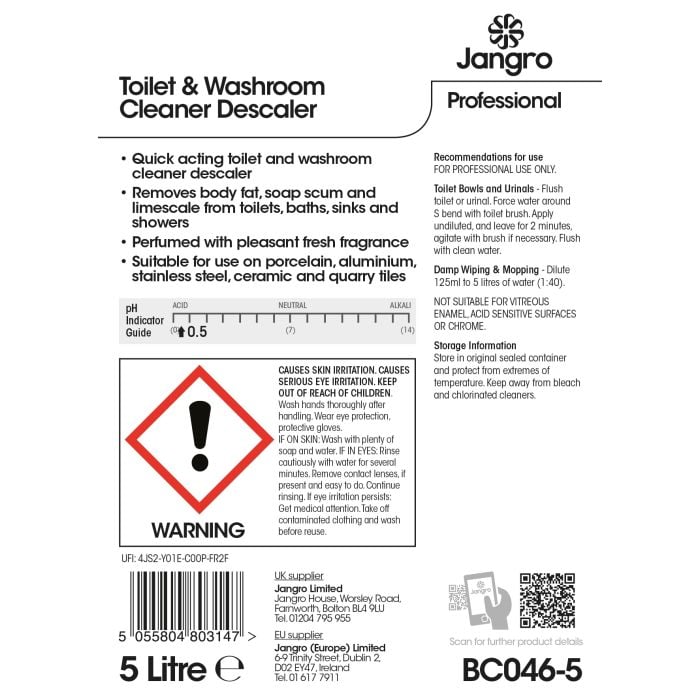 Jangro Professional Toilet & Washroom Cleaner Descaler 5L - BC046-5
