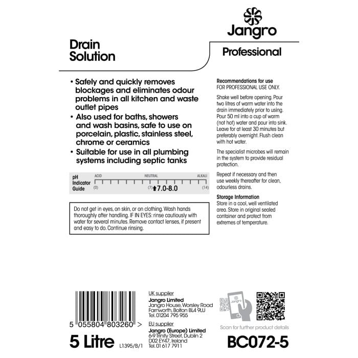 Jangro Professional Drain Solution 5L – BC072-5 | Powerful Drain Unblocker