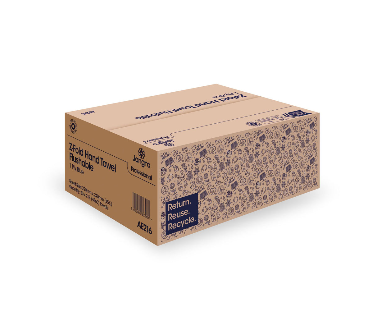 Jangro Professional Flushable Z Fold Hand Towel 1 Ply Blue x4360 AE216 - 421395