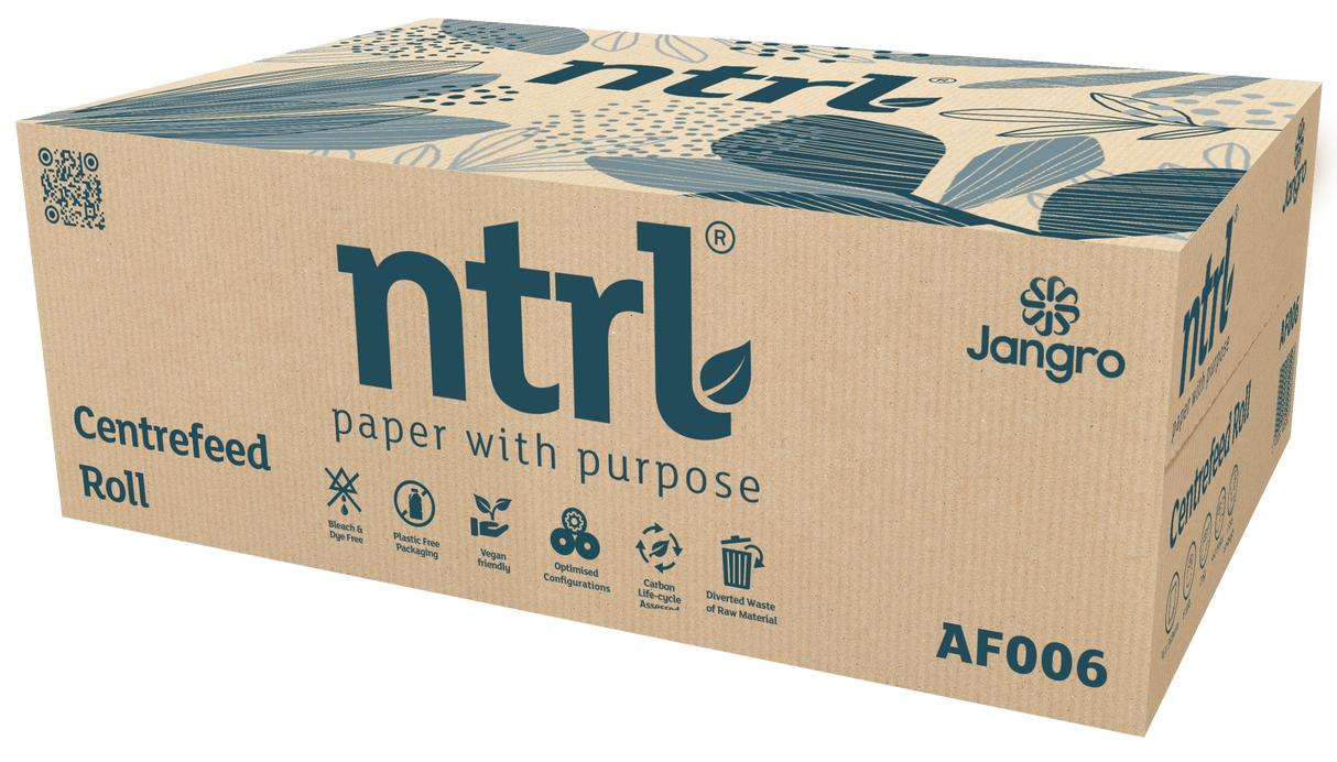 Jangro NTRL Centrefeed Wiper Roll 150m 2ply x6 - AF006 | Eco-Friendly Paper Wipers