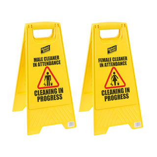 Safety Sign - Male/Female Cleaner in Attendance 101439 | Dual-Sided Cleaning Alert