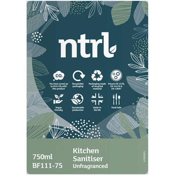 Jangro NTRL Kitchen Sanitiser Unfragranced 750ml - BF111-75 | Food-Safe Surface Cleaner