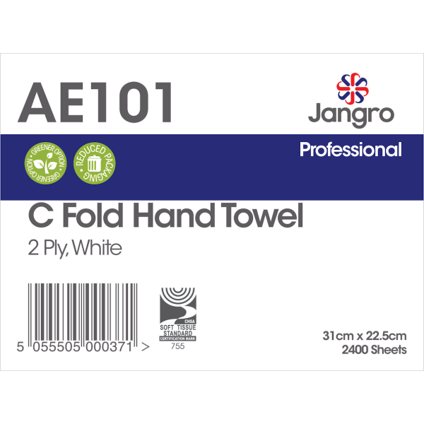 2ply White Pure C-Fold Hand Towel 320mm x 225mm case 2400 - 862122