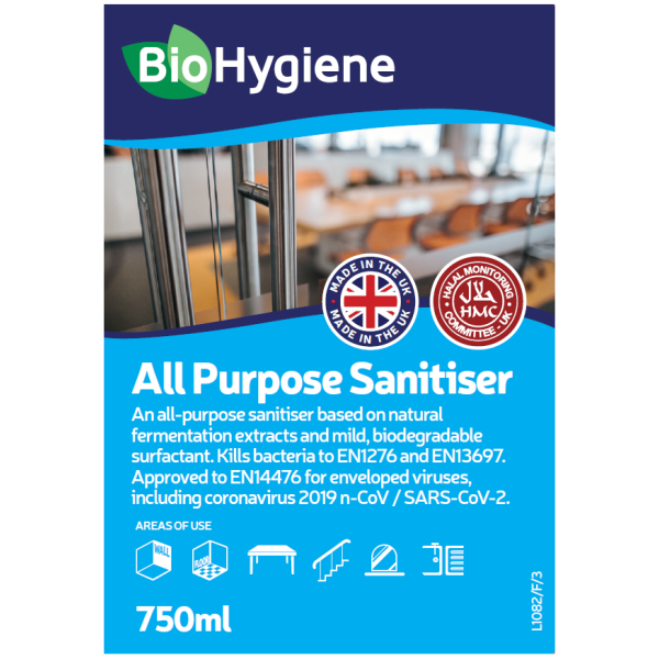 BioHygiene All Purpose Sanitiser Fragranced RTU 750ml | Quad-Action Eco Cleaner