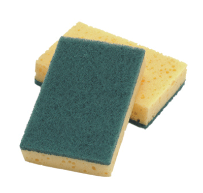 Sponge Scourers H/D Large 15cmx10cm – pack of 10, featuring yellow sponges with green scrubbing pads.