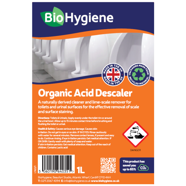 BioHygiene Organic Acid Descaler 1L | Eco-Friendly Limescale & Odour Remover