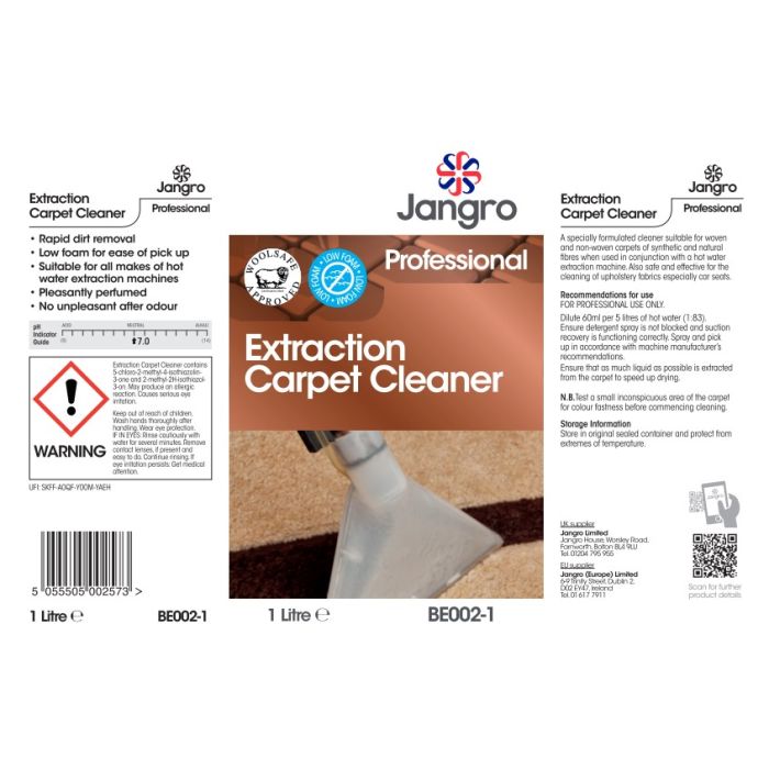 Jangro Extraction Shampoo 1L – BE002-1 | WoolSafe Approved Carpet Cleaner