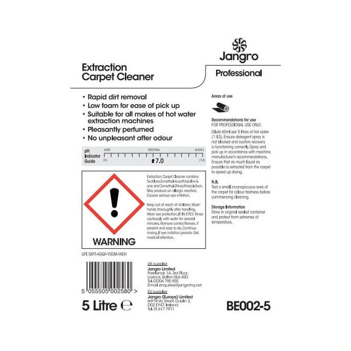 Jangro Extraction Carpet Cleaner 5L - BE002-5 | Professional Carpet Cleaning Solution