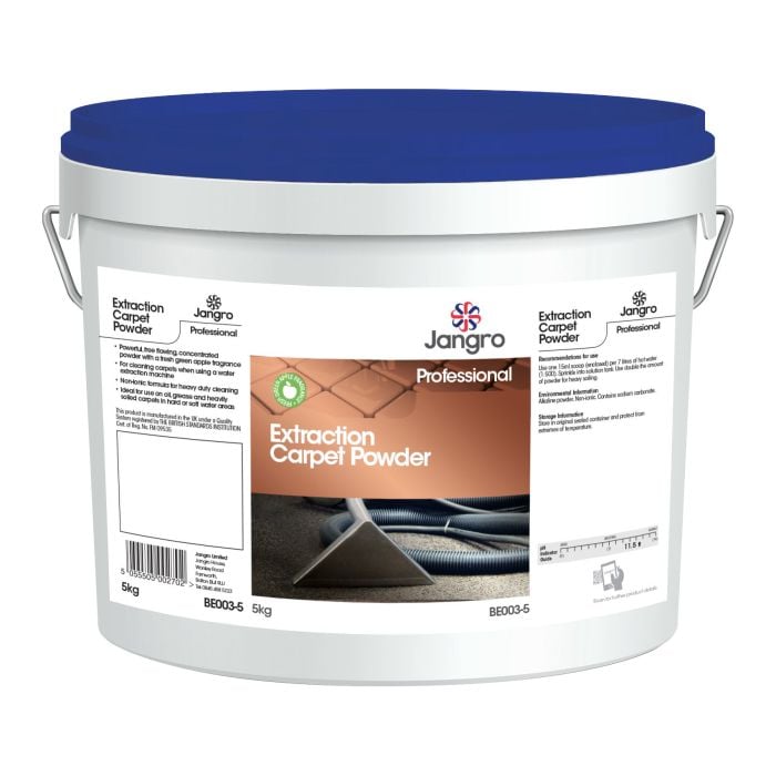 Jangro Extraction Carpet Powder 5kg – packaging for deep cleaning carpets and upholstery.