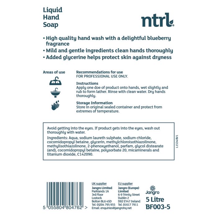 Jangro NTRL Liquid Soap 5L - BF003-5 | Eco-Friendly Hand Wash Refill