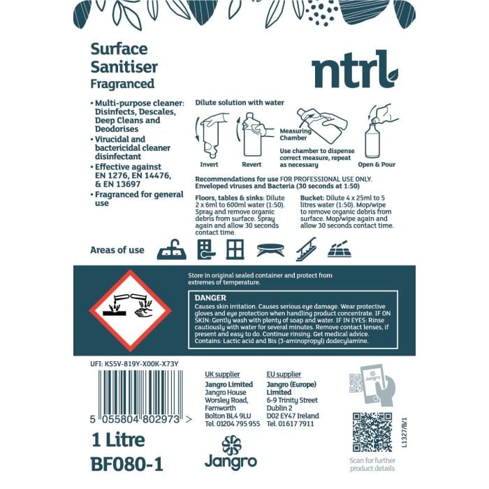 Jangro NTRL Surface Sanitiser Fragranced 1L - BF080-1