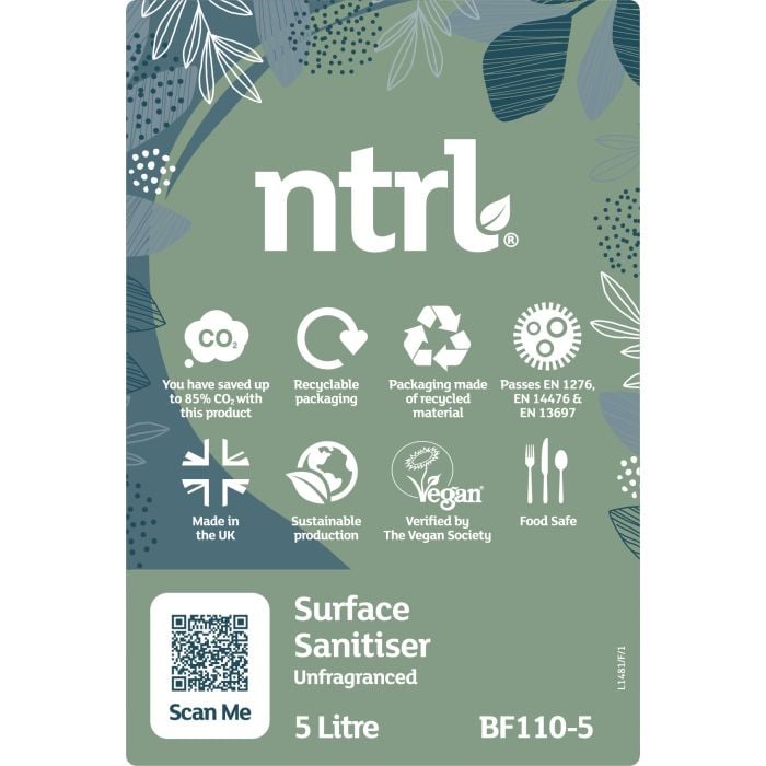 Jangro NTRL Surface Sanitiser Unfragranced 5L - BF110-5 | Eco-Friendly Disinfectant