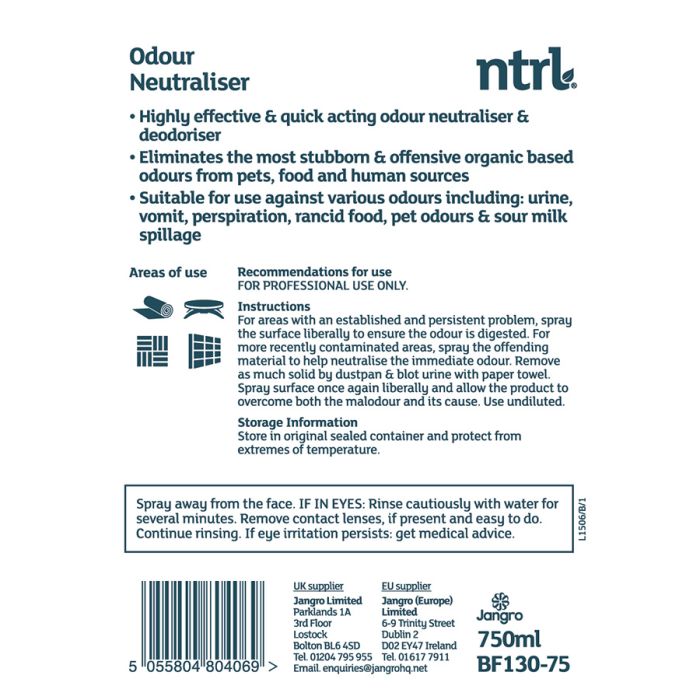 Jangro NTRL Odour Neutraliser 750ml – BF130-75 | Eco-Friendly Freshness Spray