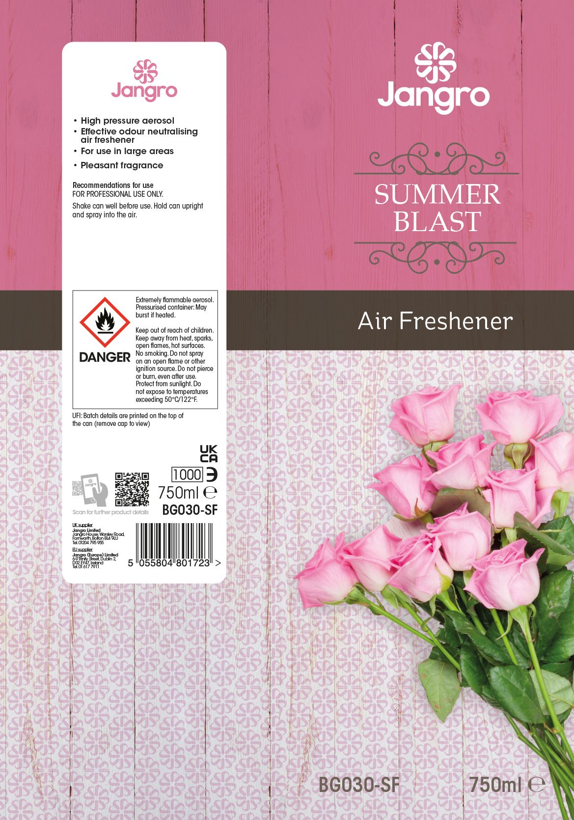 Jangro Blast Aerosol Summer Flowers 750ml - BG030-SF | Air Freshener Spray