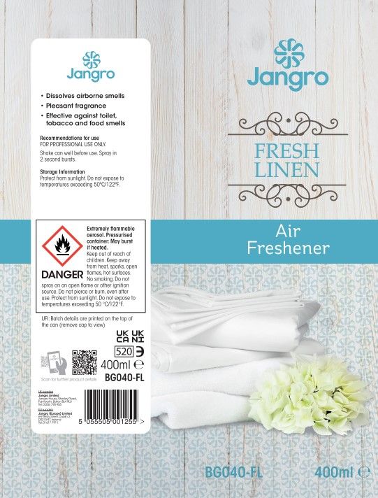 Jangro Air Freshener 400ml - Fresh Linen (BG040-FL) | Odour Control Spray