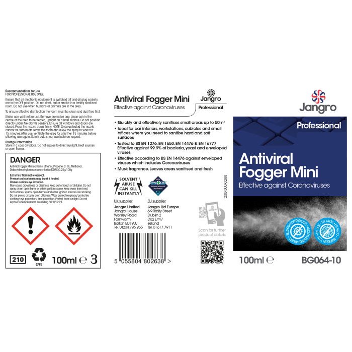 Jangro Antiviral Fogger Mini 100ml - BG064-10 | Fast-Acting Virus & Germ Killer