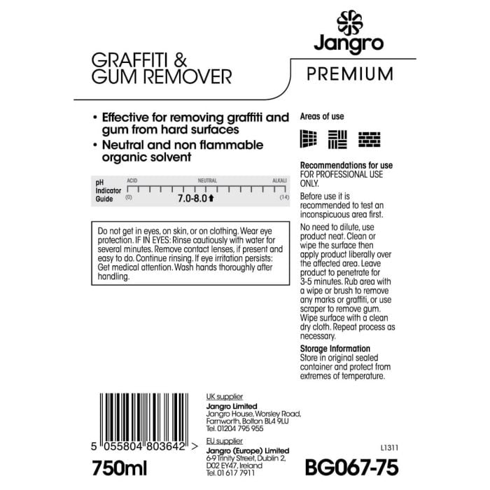 Jangro Premium Graffiti & Gum Remover 750ml - BG067-75 | Tough Stain Remover