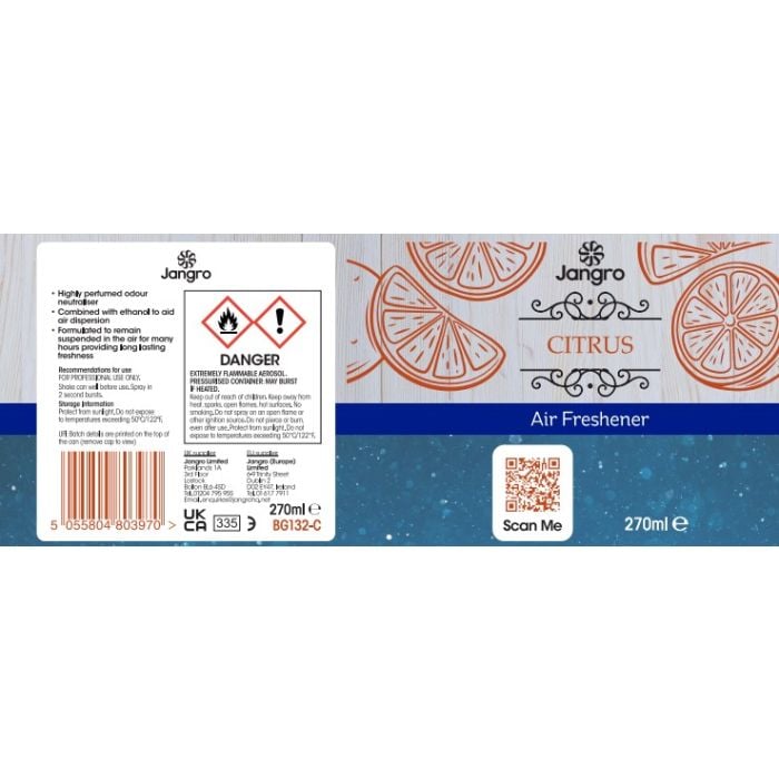 Jangro Air Freshener 270ml Citrus - BG132‑C | Long‑Lasting Aerosol Freshener