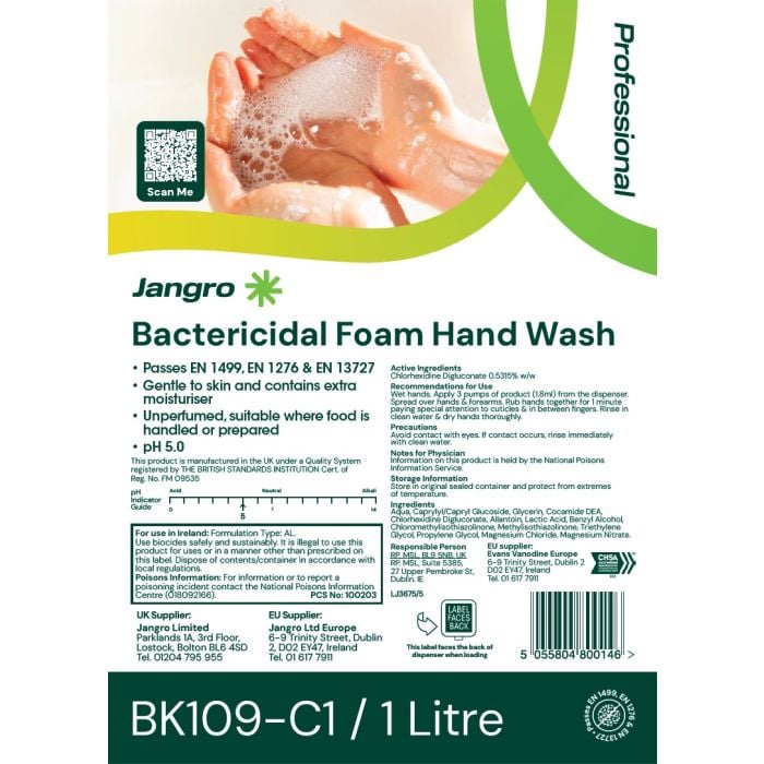 Jangro Bactericidal Foam Hand Wash Cartridge 6x1L BK109-C1