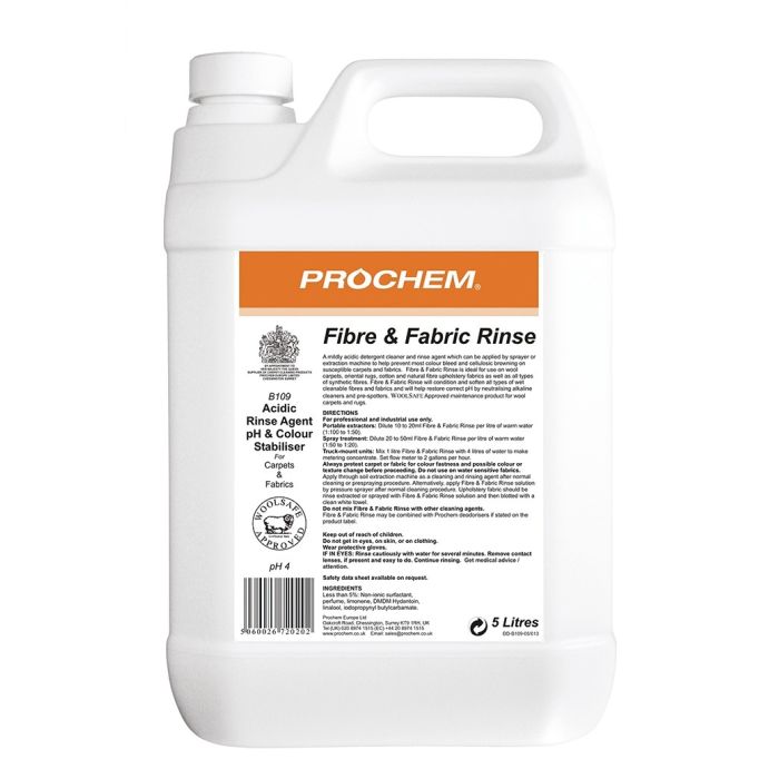 Prochem Fibre & Fabric Rinse B109 | 5L Acidic Rinse for Carpets & Upholstery
