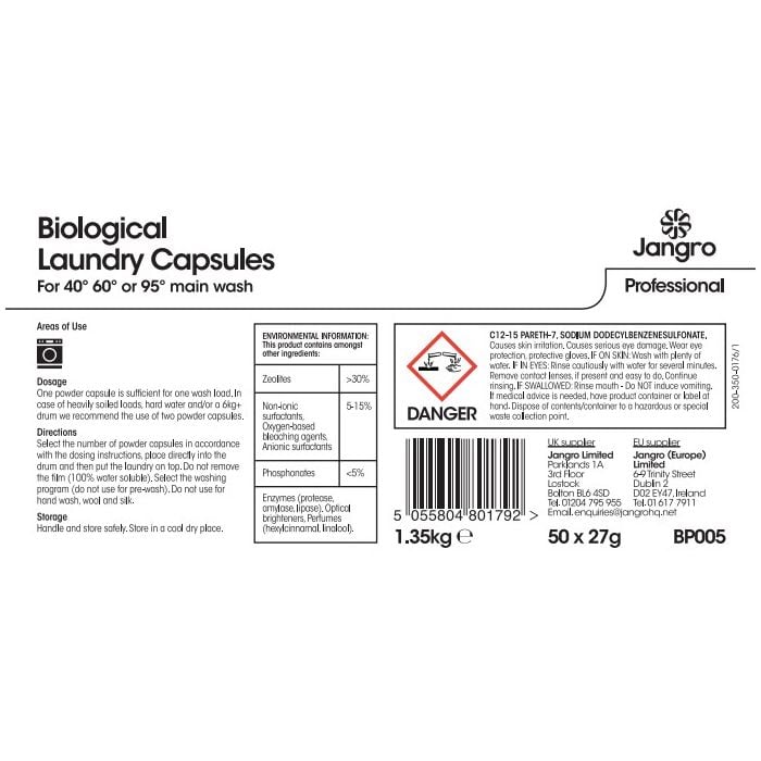 Jangro Enviro Bio Laundry Capsules x50 – BP005 | Fresh, Eco-Friendly Cleaning