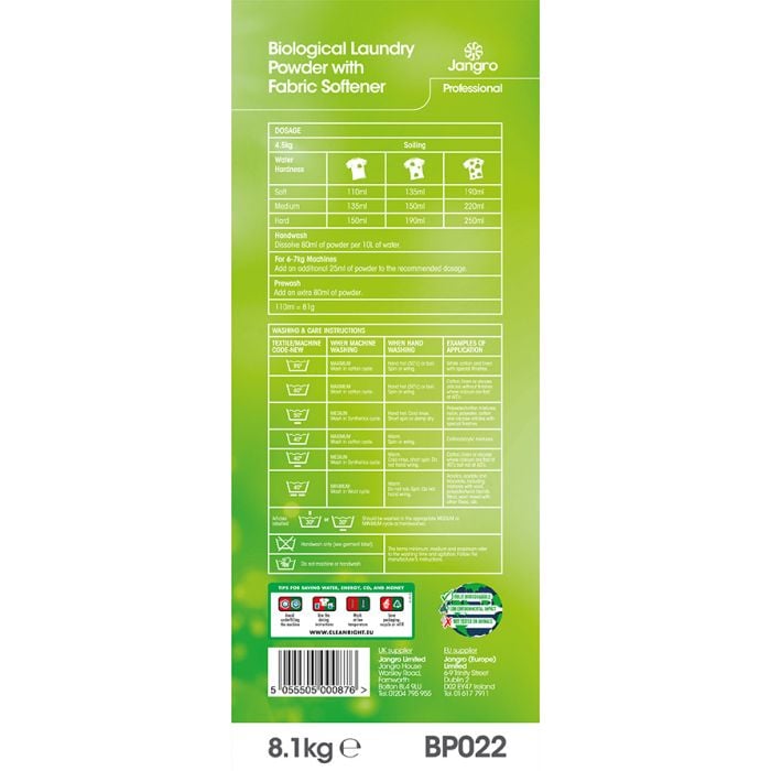 Jangro 2-in-1 Bio Laundry Powder 100 Wash - BP022 | Professional Cleaning