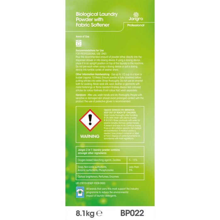 Jangro 2-in-1 Bio Laundry Powder 100 Wash - BP022 | Professional Cleaning