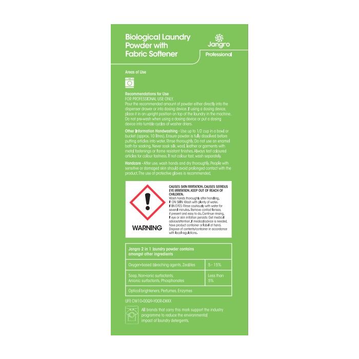 Jangro 2-in-1 Bio Laundry Powder 100 Wash - BP022 | Professional Cleaning